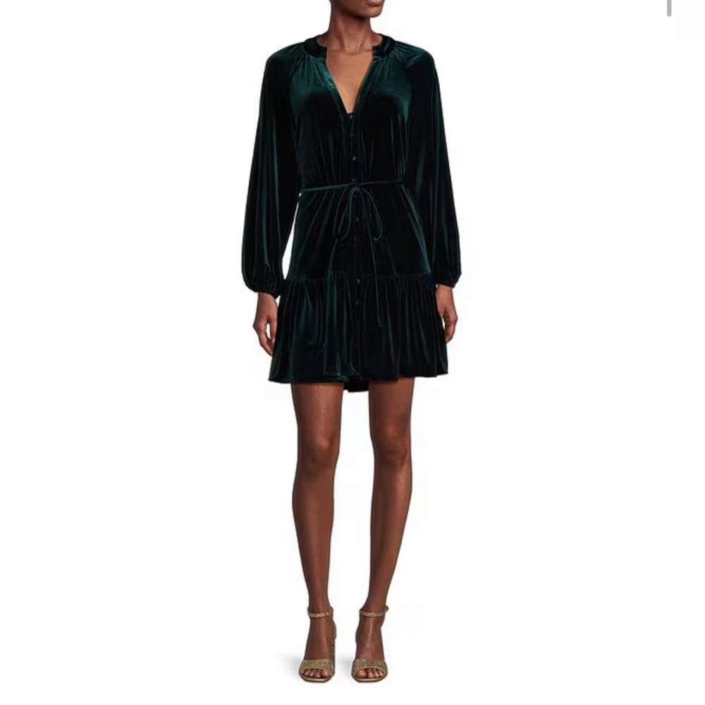 Alex Marie Emerald Green Velvet Tiered Mini Dress